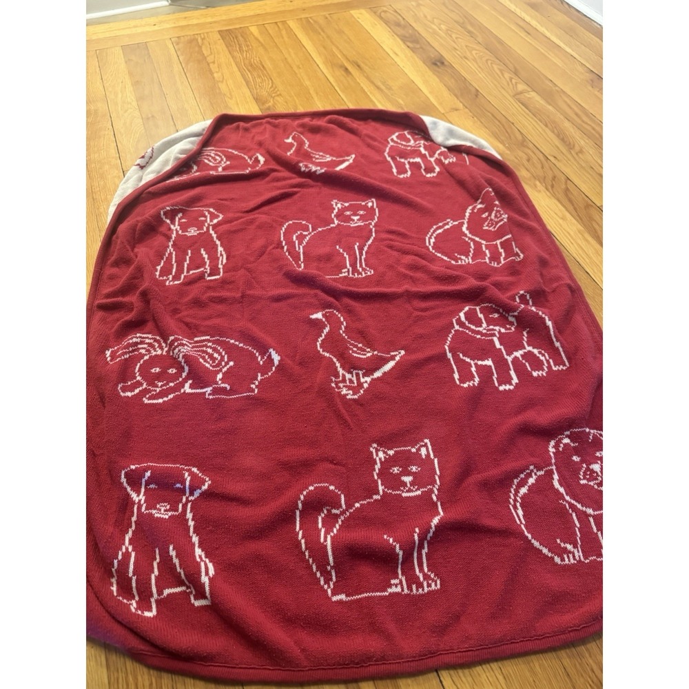 Martha Stewart Everyday Red & Cream Cat Dog Duck Bunny Reversible Baby Blanket